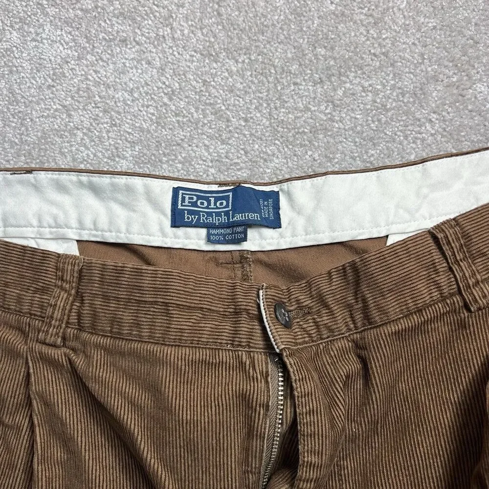 Vintage Polo‎ Ralph Lauren Brown Corduroy Pants 40x30 100% Cotton Pleated Front